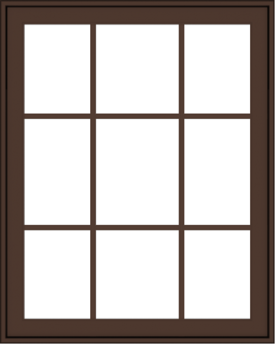 WDMA 32x40 (31.5 x 39.5 inch) Oak Wood Dark Brown Bronze Aluminum Crank out Awning Window with Colonial Grids Exterior