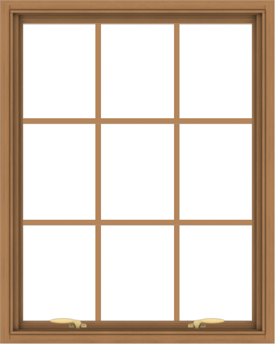 WDMA 32x40 (31.5 x 39.5 inch) Oak Wood Green Aluminum Push out Awning Window with Colonial Grids Interior