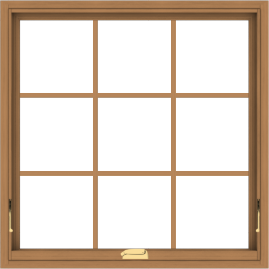 WDMA 36x36 (35.5 x 35.5 inch) Oak Wood Dark Brown Bronze Aluminum Crank out Awning Window with Colonial Grids Interior