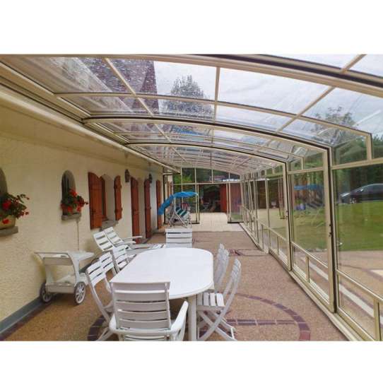 China WDMA Aluminium Glass Sunrooms Glass Houses With Retractable Roof For Sale
