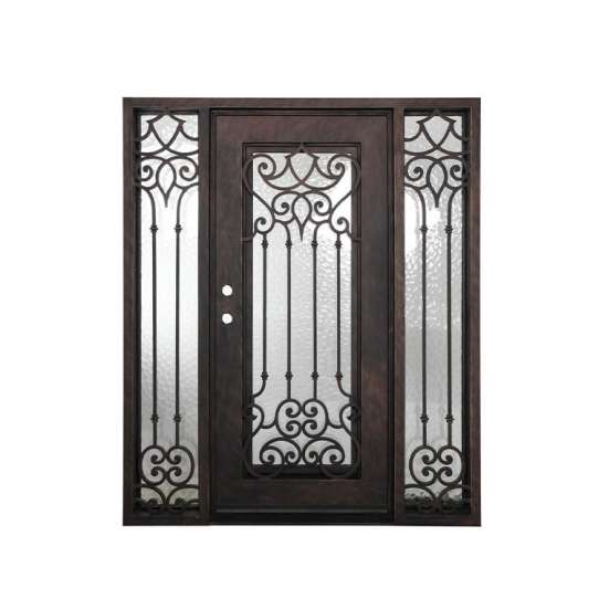 China WDMA House Front Door Double Main Door Grill Design With Sidelight Wrought Iron Door
