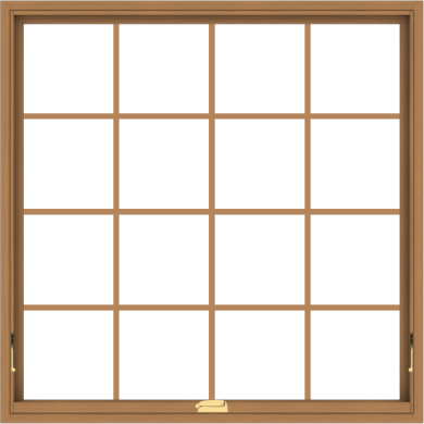 WDMA 48x48 (47.5 x 47.5 inch) Oak Wood Dark Brown Bronze Aluminum Crank out Awning Window with Colonial Grids Interior