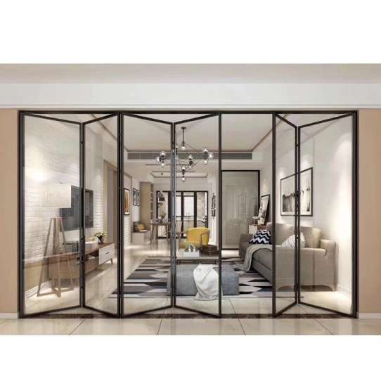 China WDMA Commercial Meeting Room Luxury Aluminium Alloy Front Collapsible Bifolding Sliding Glass Entry Door Design
