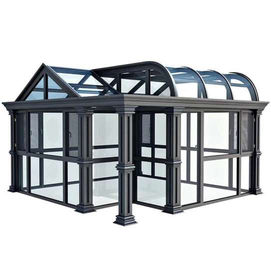 WDMA Customized Curved Glass Sunrooms With Triangle Roof garden House Grey Color