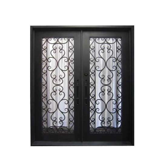 China WDMA Outdoor Modern Exterior Entry Owes Arch Top Double Wrought Iron Security Door With Glass Inserts Grill Design